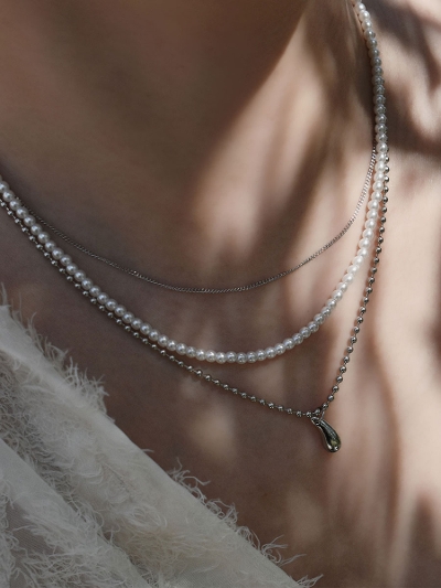 layered pearl&chain necklace