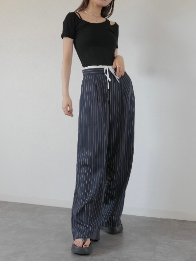 pinstripe waist panel pants