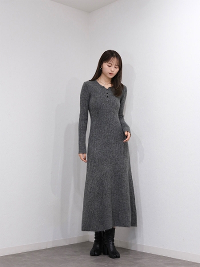 front button rib knit onepiece