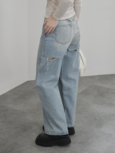 back cut out wide denim