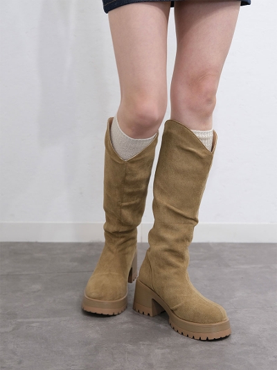 v cut long boots